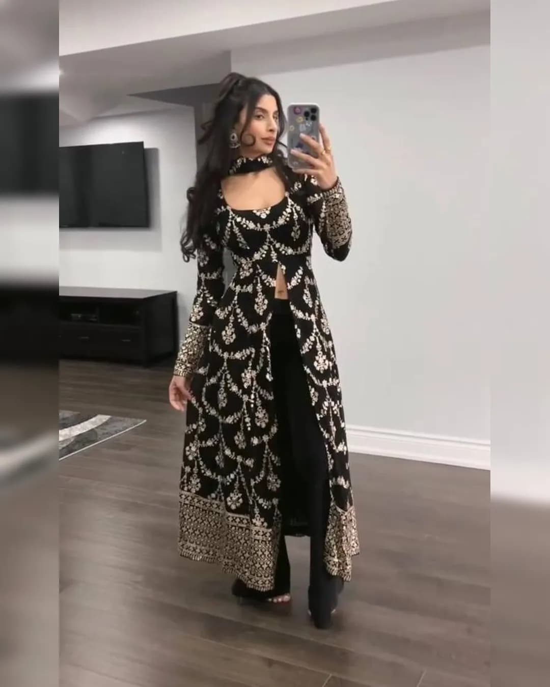 Glamorous Faux Georgette Thread & Sequins Work Top, Pant, and Dupatta Set