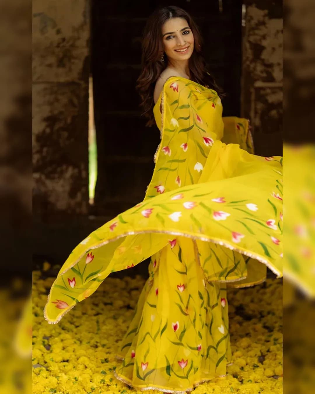 Haldi Special Floral Printed Organza Kurti Sharara & Dupatta Set alternate view