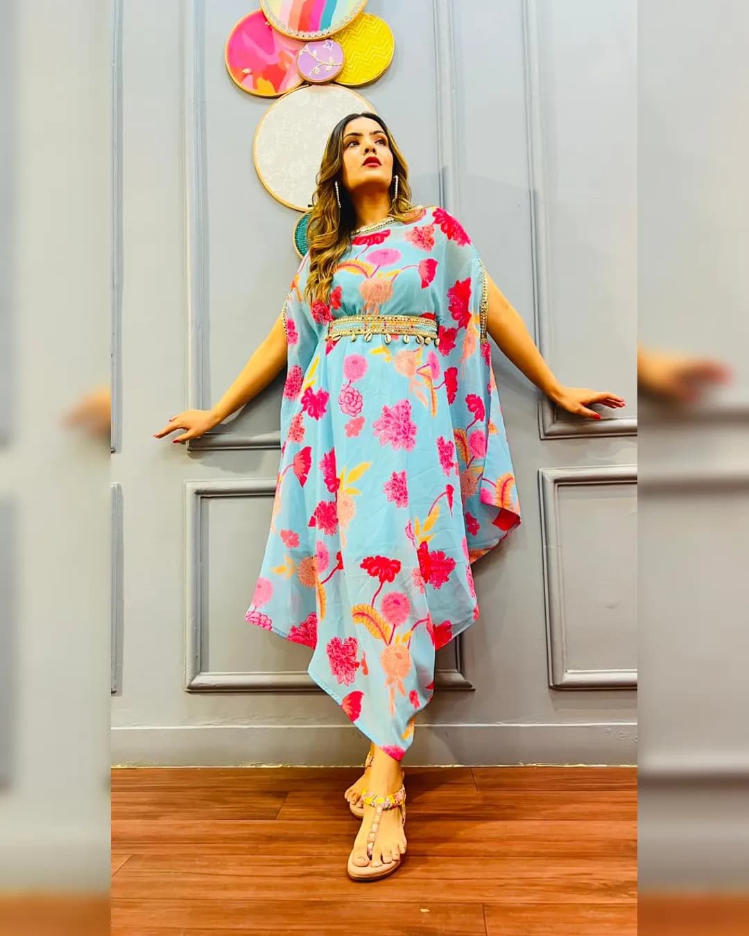 Elegant Floral Lace & Zari Beaded Kaftan