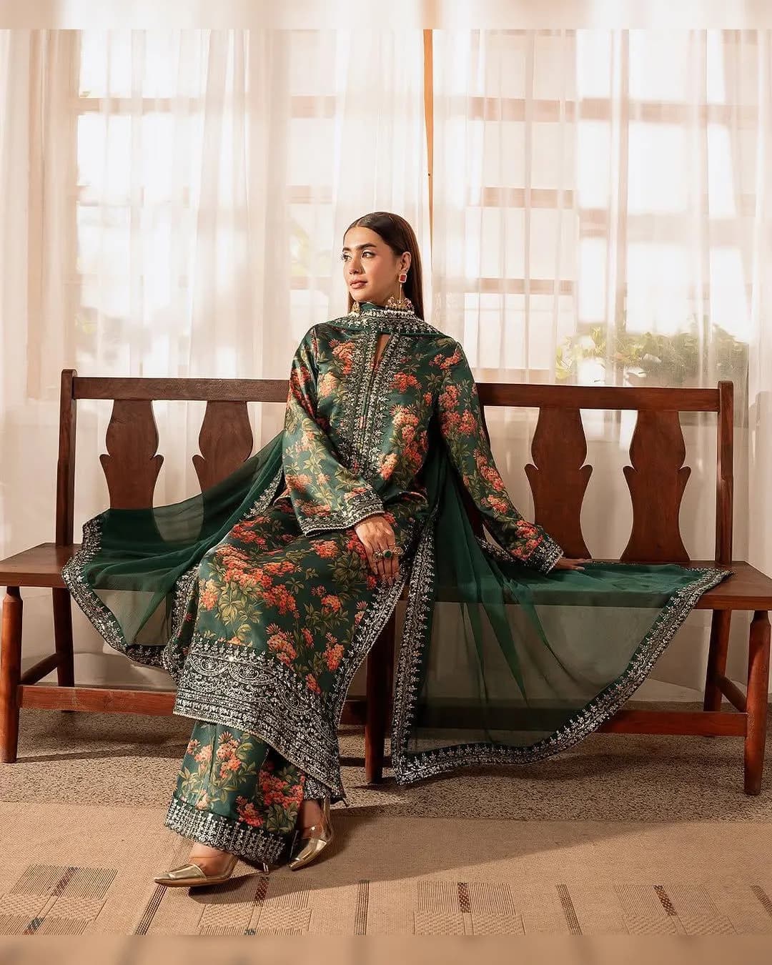 Luxurious French Silk Top, Plazo, and Dupatta Set with Sequins and Digital Print alternate view