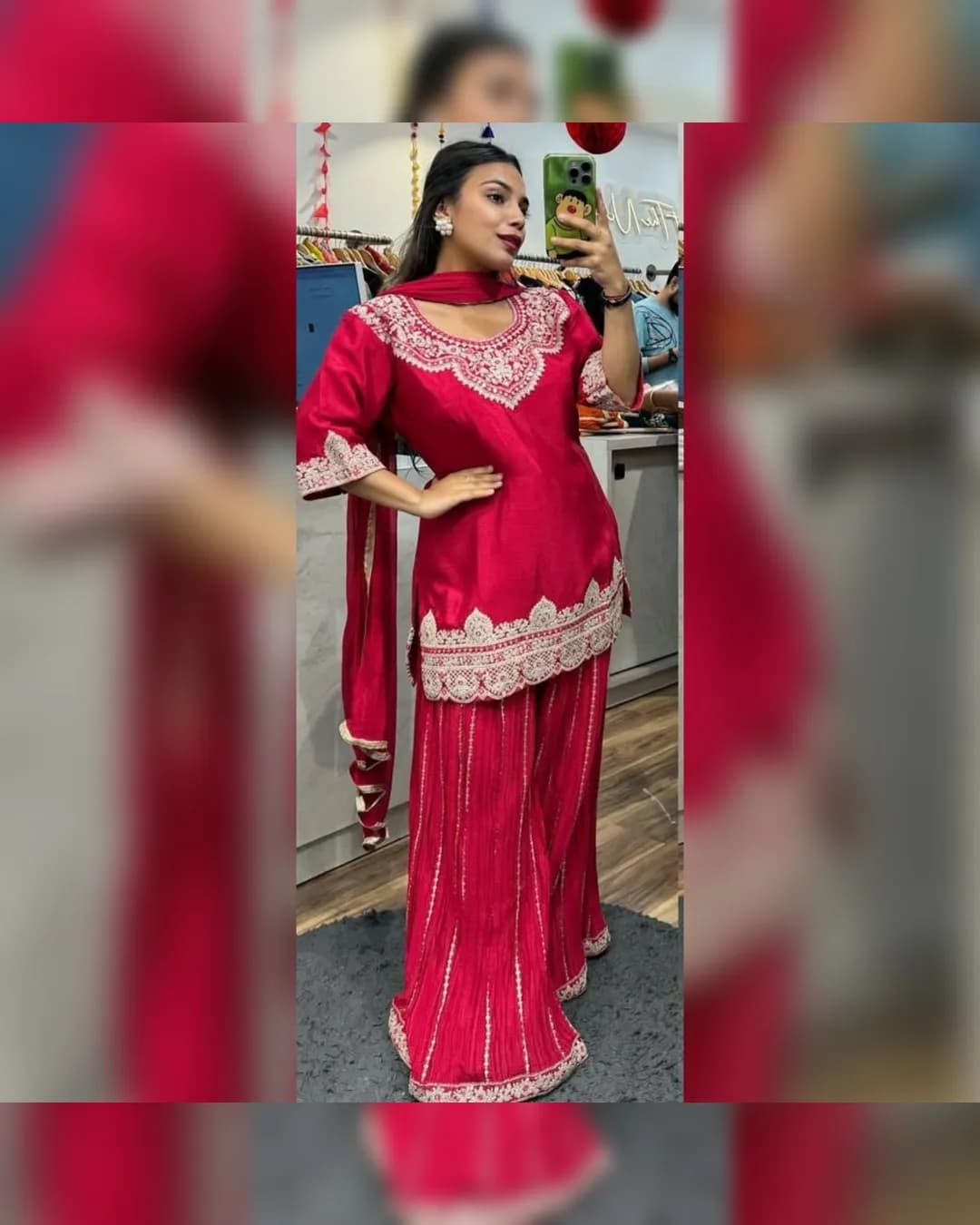 Elegant Pure Heavy Chinnon Silk Top Sharara & Dupatta Set with Embroidery alternate view