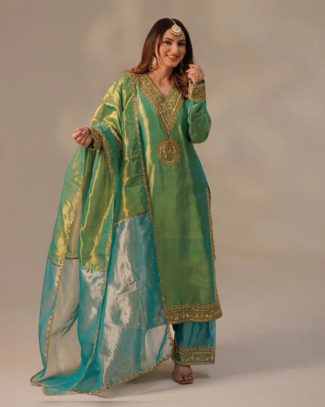 Elegant Soft Twill Net Silk Heavy Embroidery Top-Plazzo Set with Dupatta