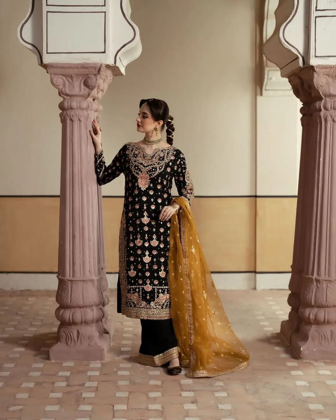 Elegant Embroidered Top, Palazzo, and Dupatta Set – Fully Stitched and Ready to Wear alternate view