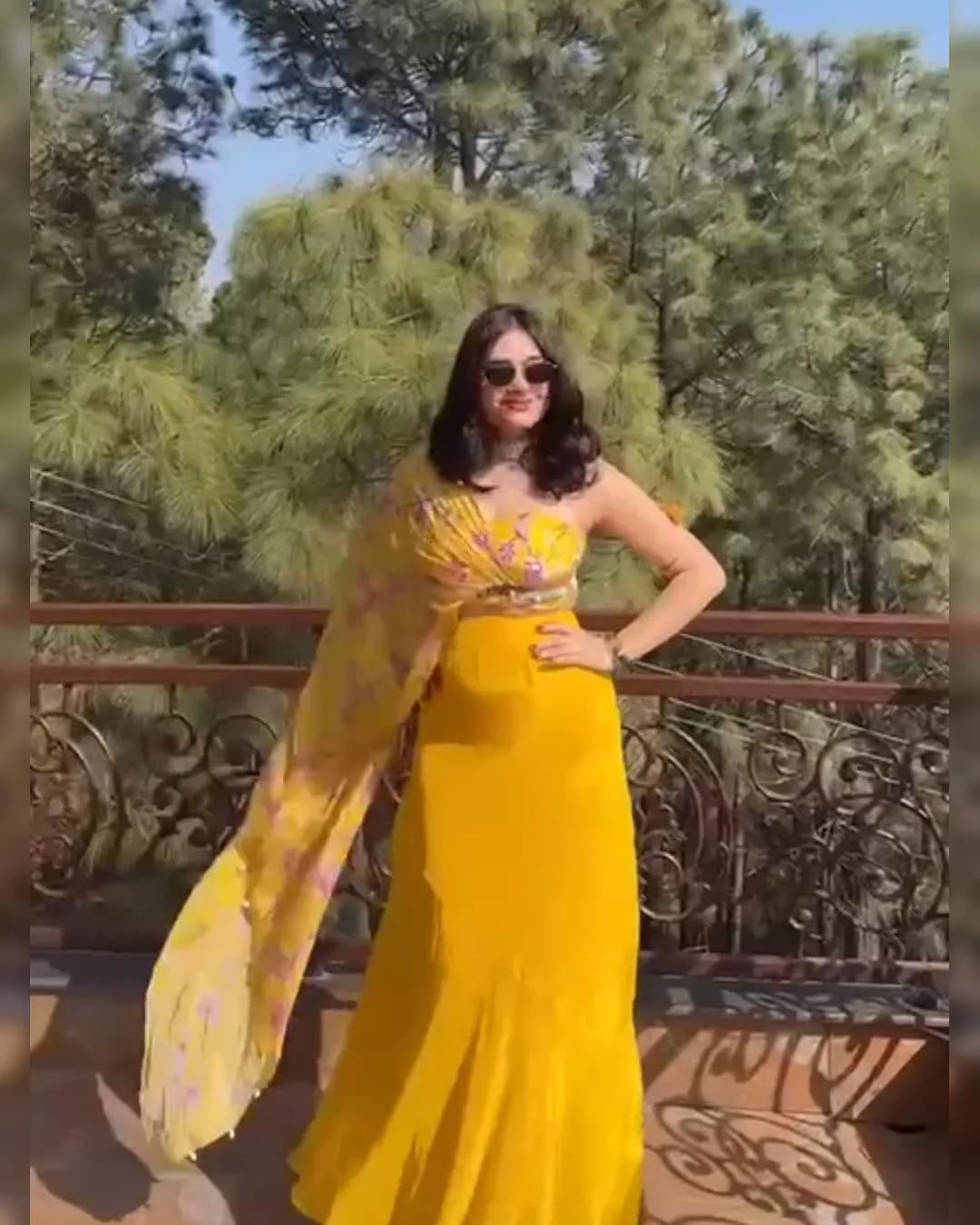 Haldi Special Chinnon Silk Skirt & Jimmy Organza Printed Blouse with Attached Dupatta alternate view