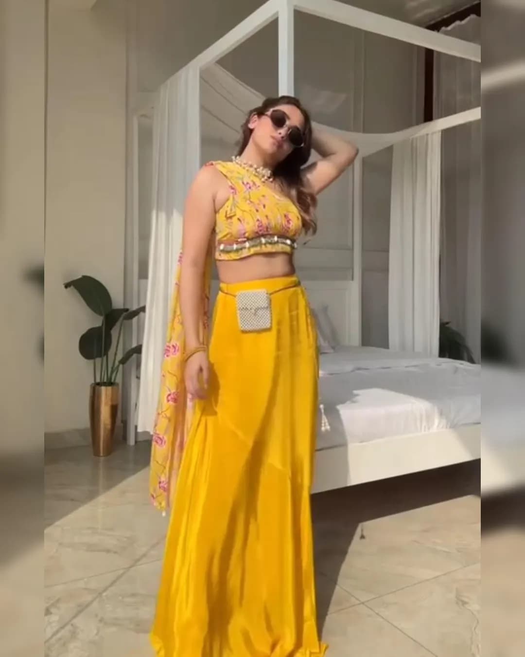 Haldi Special Chinnon Silk Skirt & Jimmy Organza Printed Blouse with Attached Dupatta