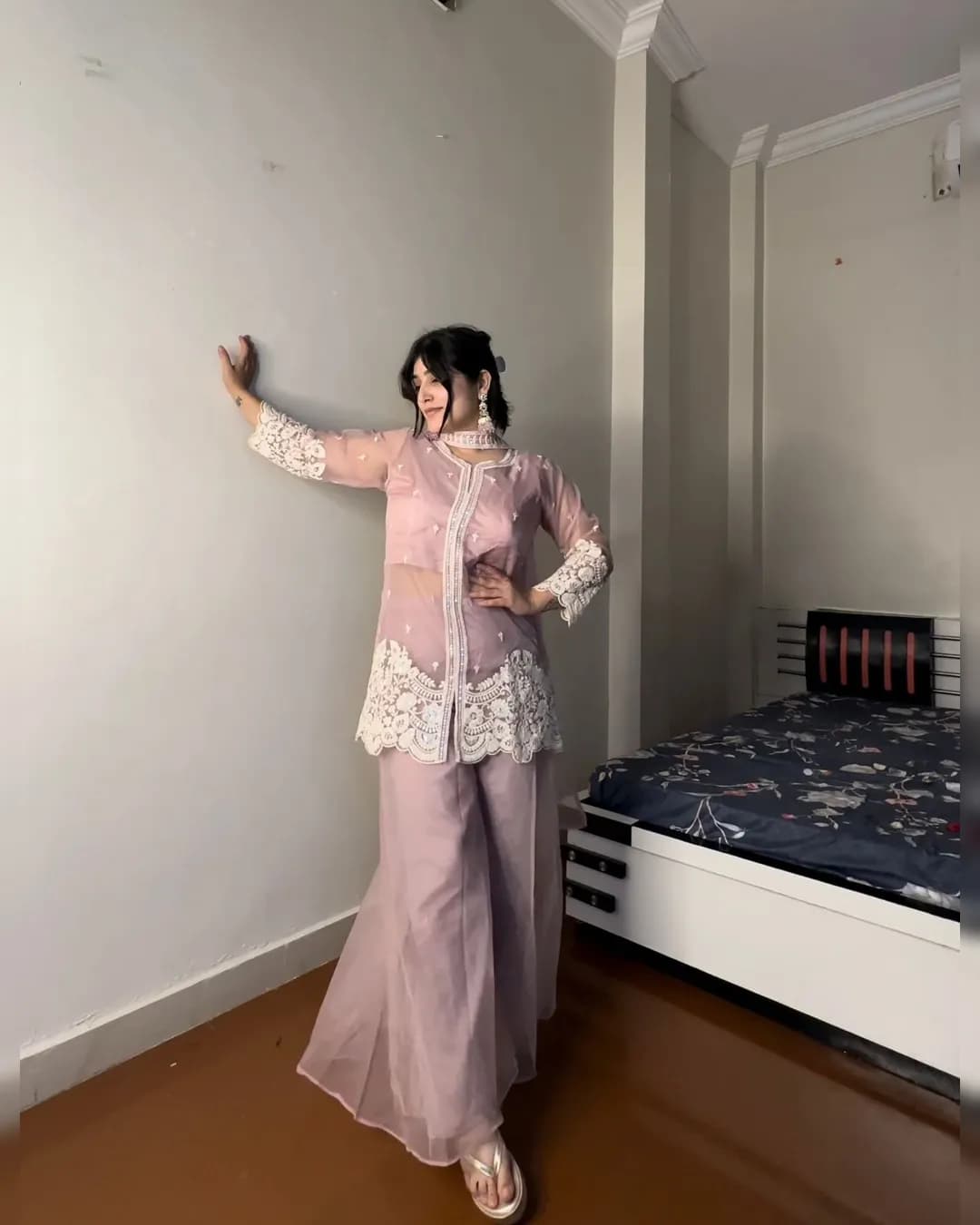 Wedding Special Soft Organza Cotton Top, Plazzo, and Dupatta Set alternate view