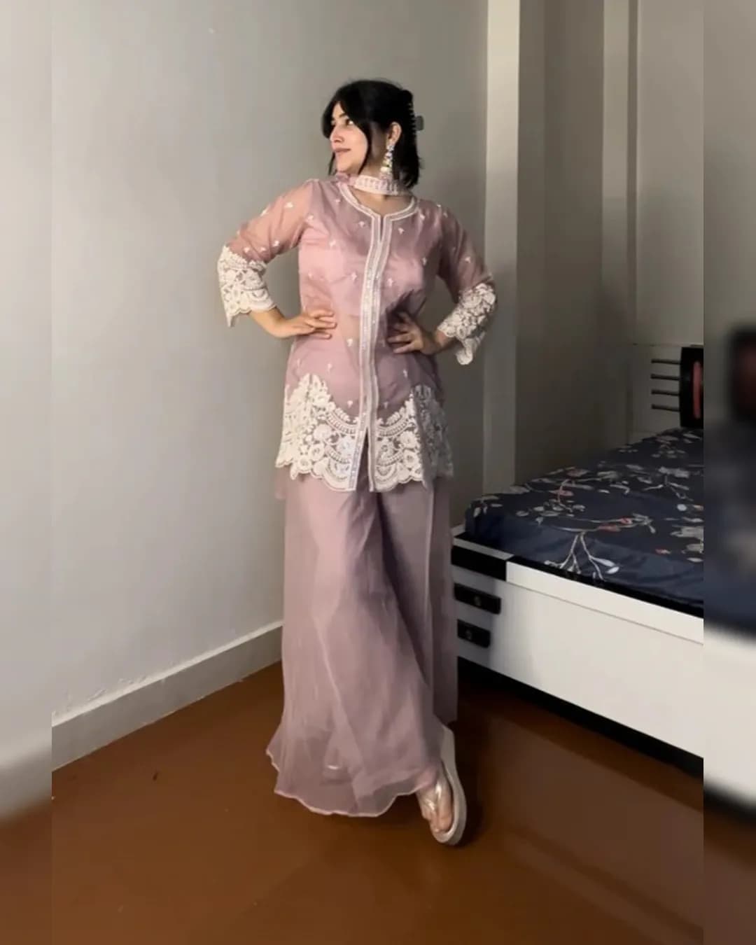 Wedding Special Soft Organza Cotton Top, Plazzo, and Dupatta Set