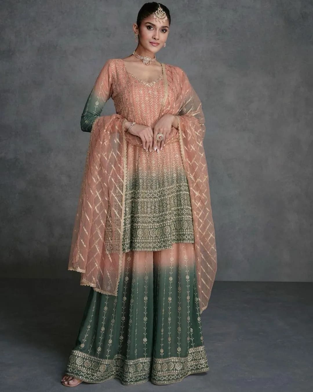SAYURI Designer Jarokha 3-Piece Embroidered Set