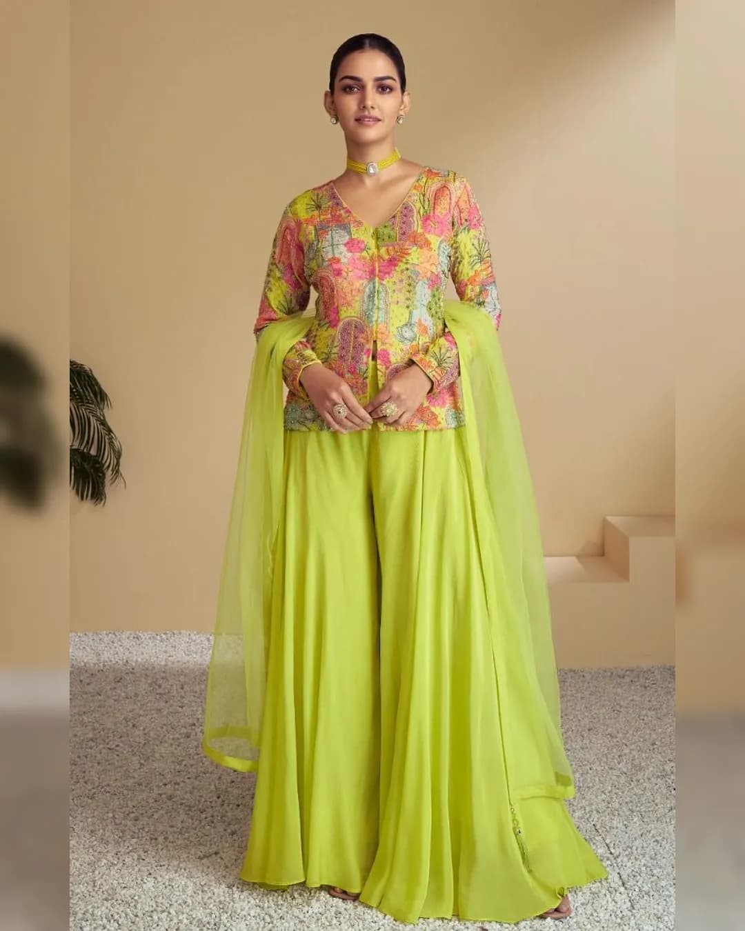 Graceful Pure Chinon Plazoo Set with Real Net Dupatta