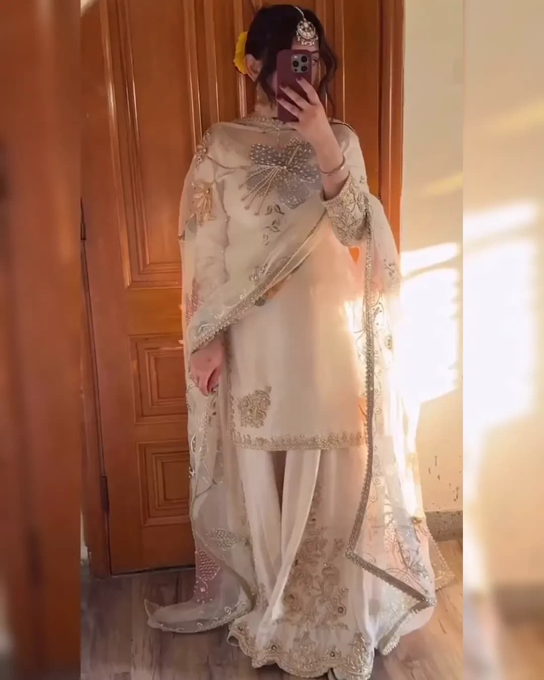 New Super Hit 3-Colour Designer Chinon Suit with Sequins Embroidery Work and Full Flair Gharara alternate view