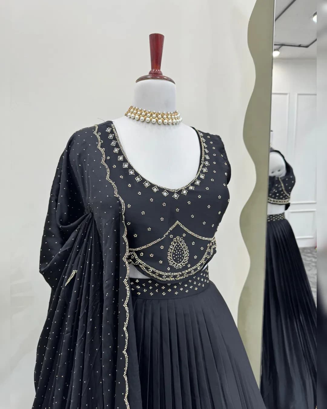 Wedding Special Satin Silk Lehenga Choli with Real Mirror Work & Cutwork Border Dupatta alternate view