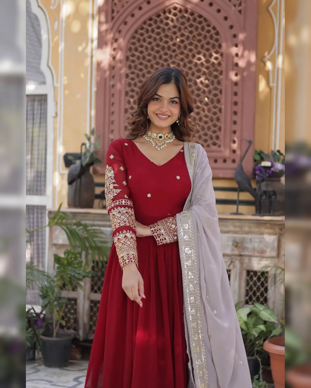 Designer ReadyMade Embroidery Zari Sequins Work Gown with Lace Border Dupatta 🌸💫 alternate view