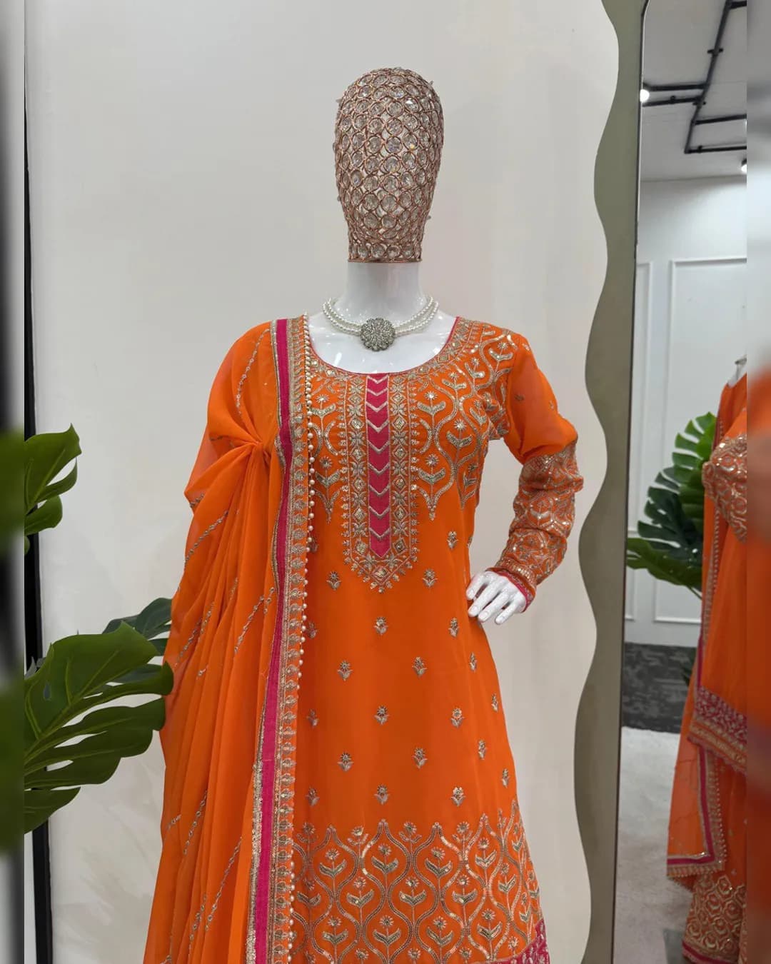 Faux Georgette Thread & Sequence Work Top with Sharara & Dupatta Set alternate view