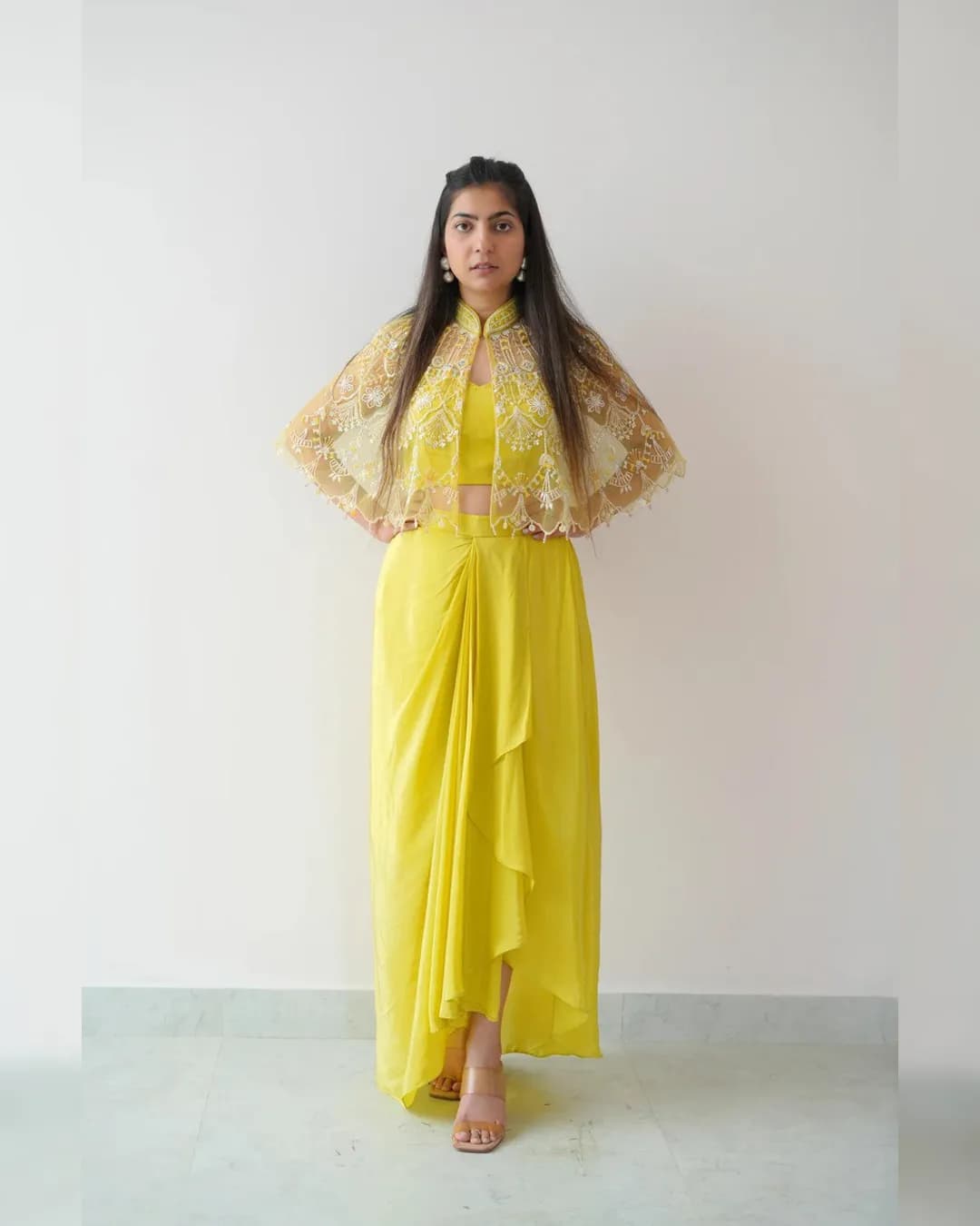 Haldi Special Natural Crepe Tube Blouse, Dhoti & Thread with Sequence Work Koti