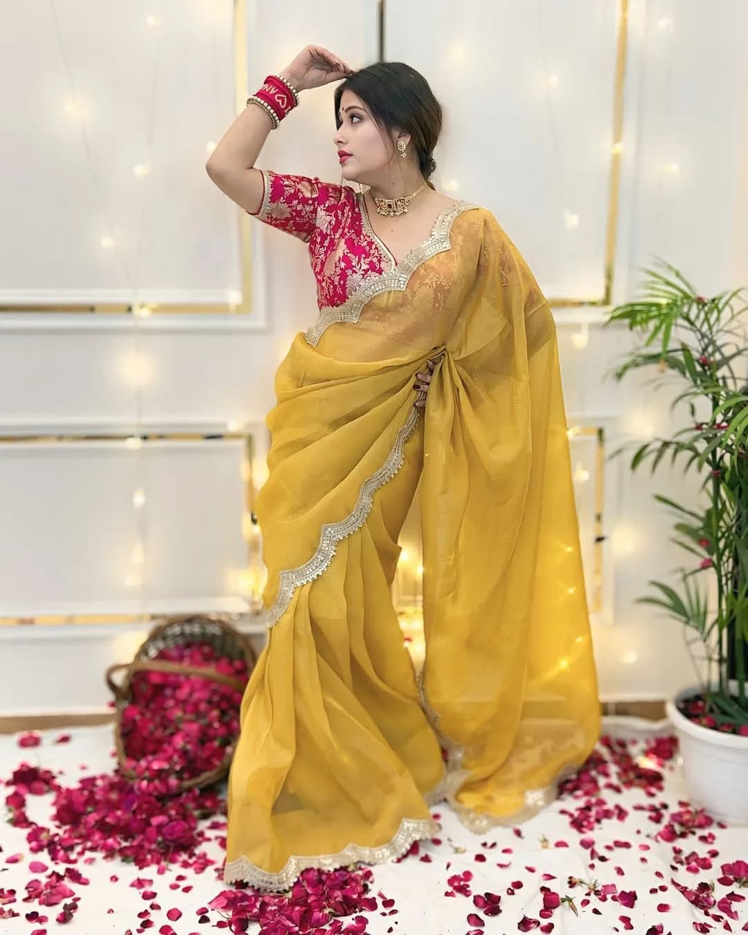 Wedding Special Gold Crush Tissue Soft Saree