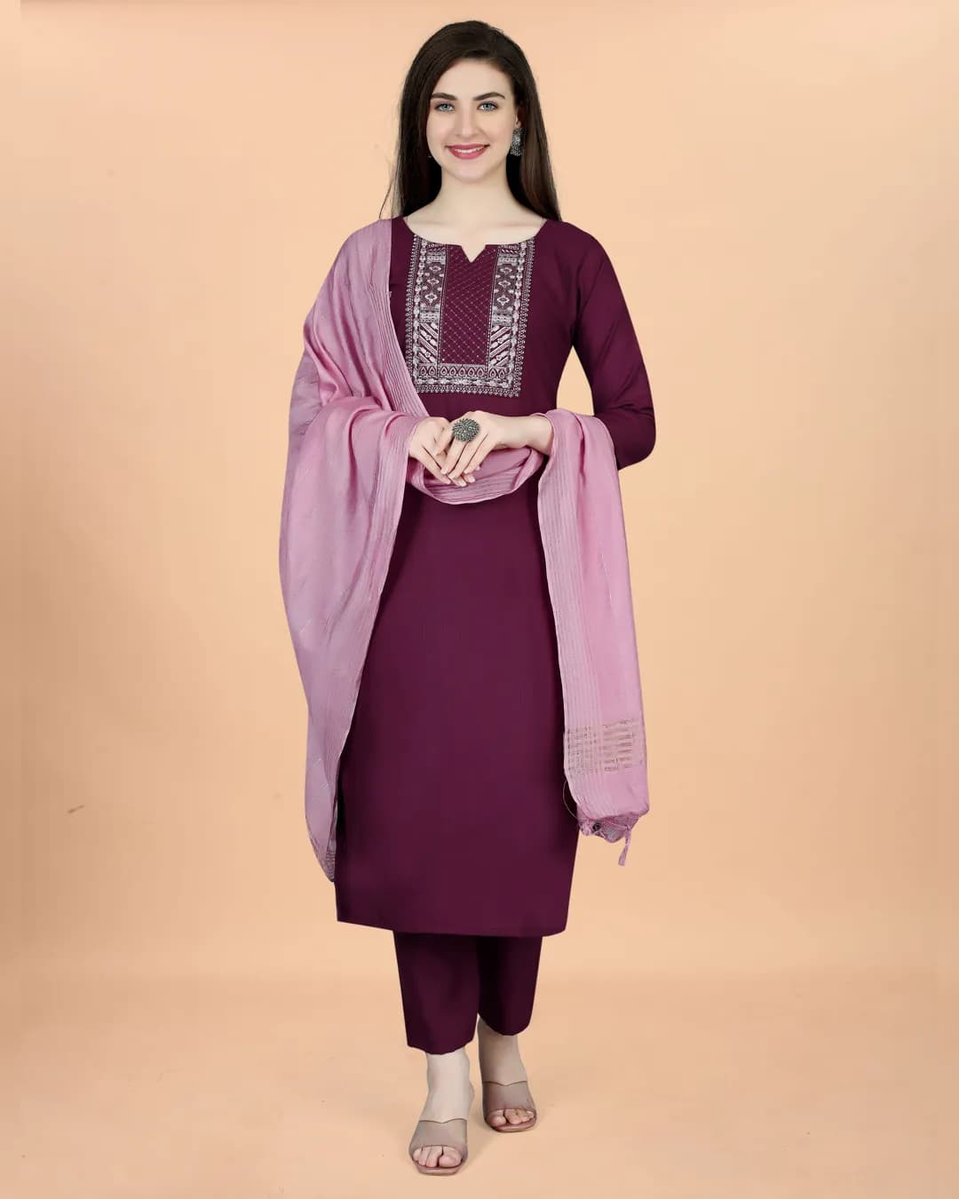 Women’s Cotton Blend Heavy Embroidered Kurta Set with Pant & Chanderi Dupatta