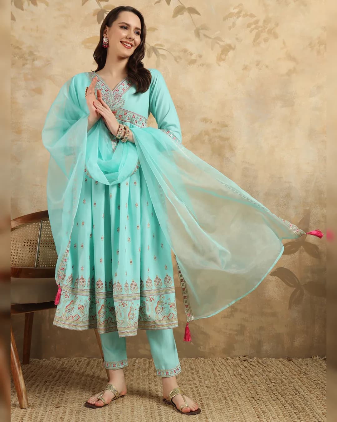 Women's Embroidered Rayon Slub with Foil Kurti Set alternate view