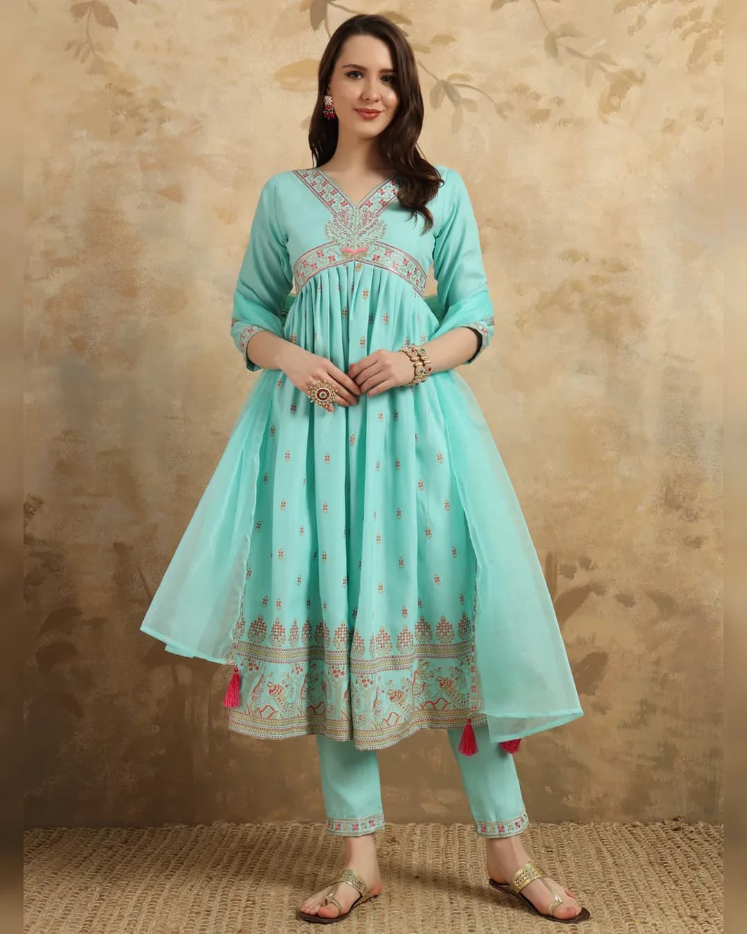 Women's Embroidered Rayon Slub with Foil Kurti Set