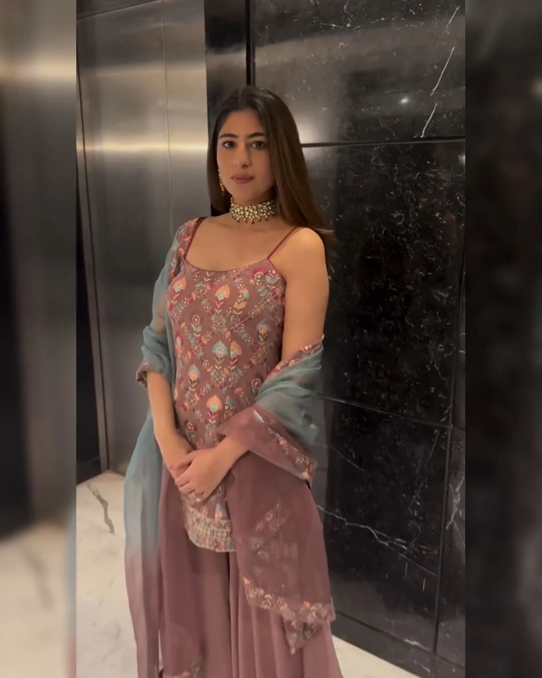 Designer Embroidered Faux Georgette Top-Sharara & Dupatta Set alternate view