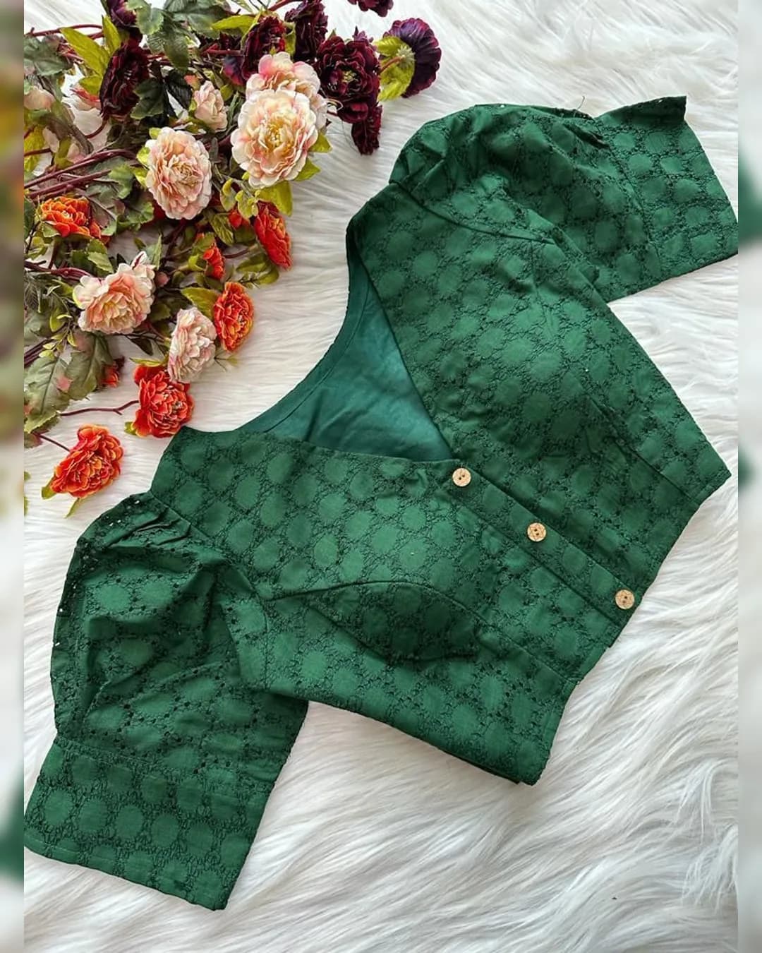 Pure Cotton Football Design Hakoba Puff Sleeves Blouse