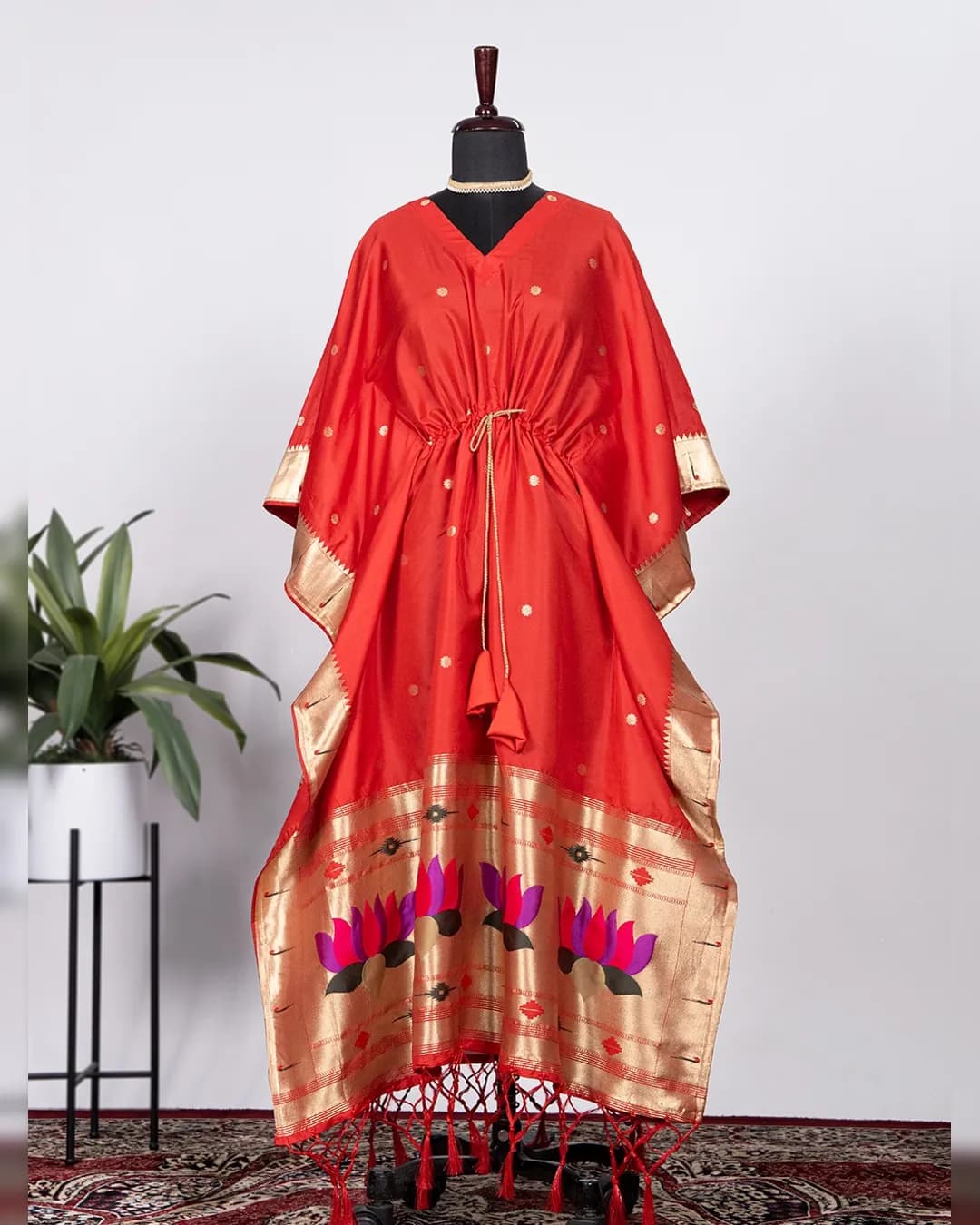 Jacquard Paithani Kaftan with Weaving Zari Work & Lace Border