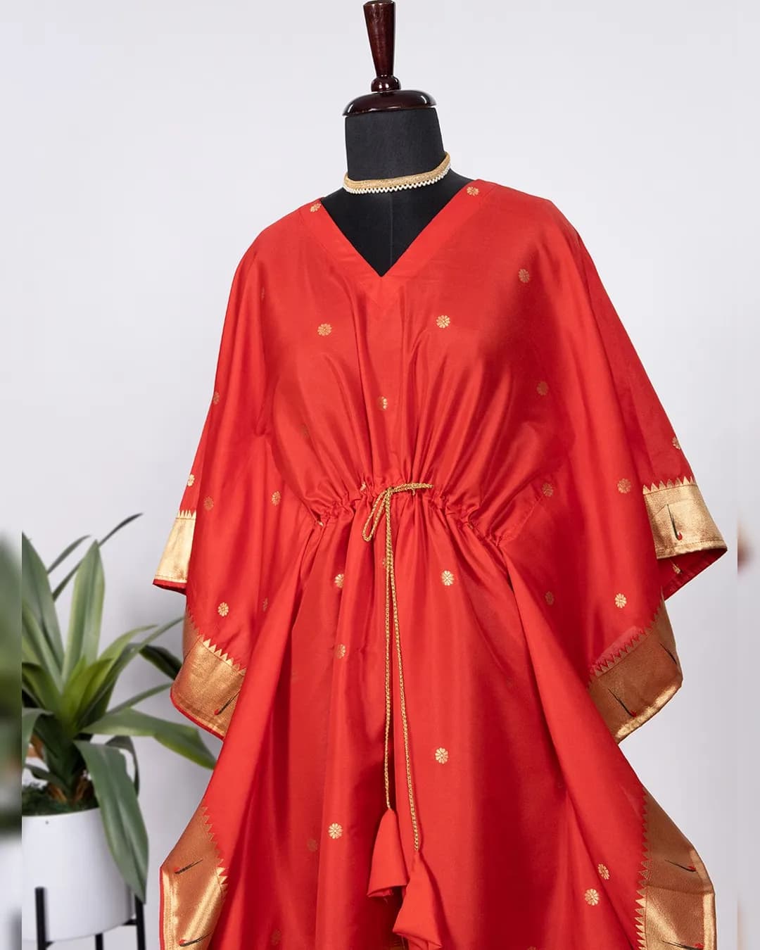 Jacquard Paithani Kaftan with Weaving Zari Work & Lace Border alternate view