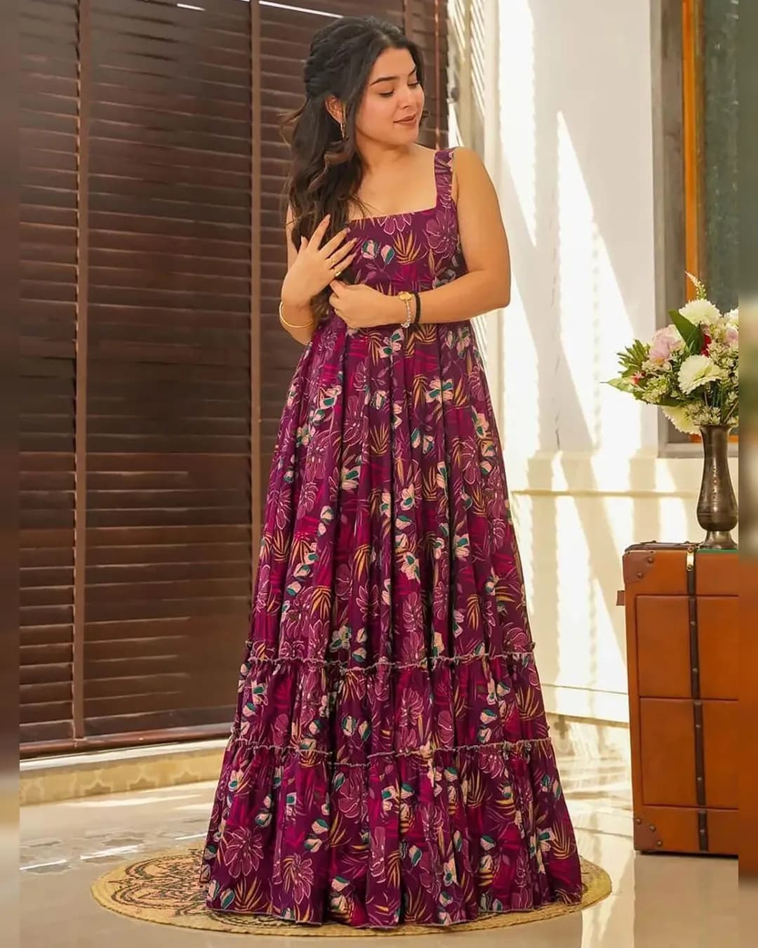 Elegant Heavy Rayon Digital Printed Fully Flared Anarkali Gown