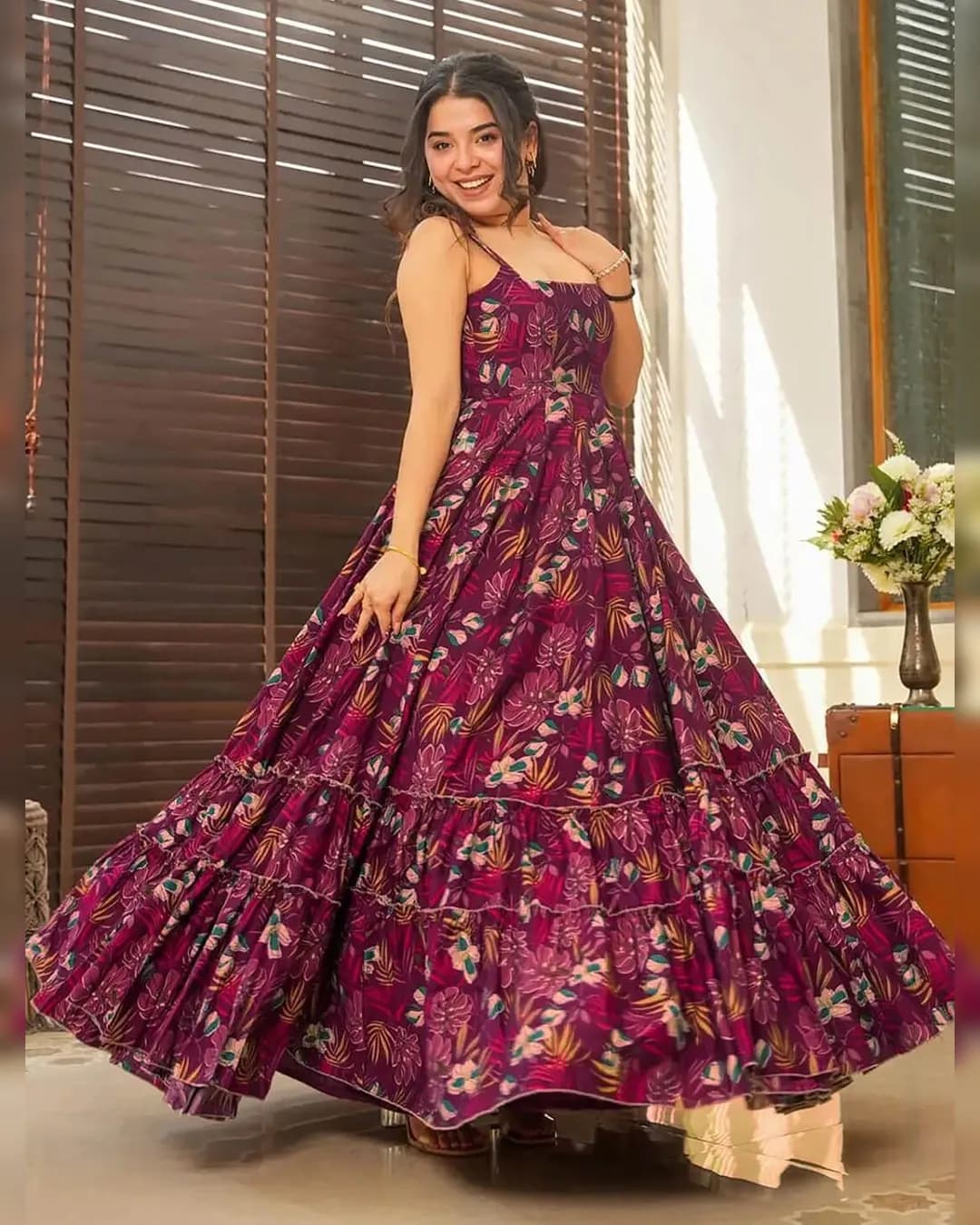 Elegant Heavy Rayon Digital Printed Fully Flared Anarkali Gown alternate view