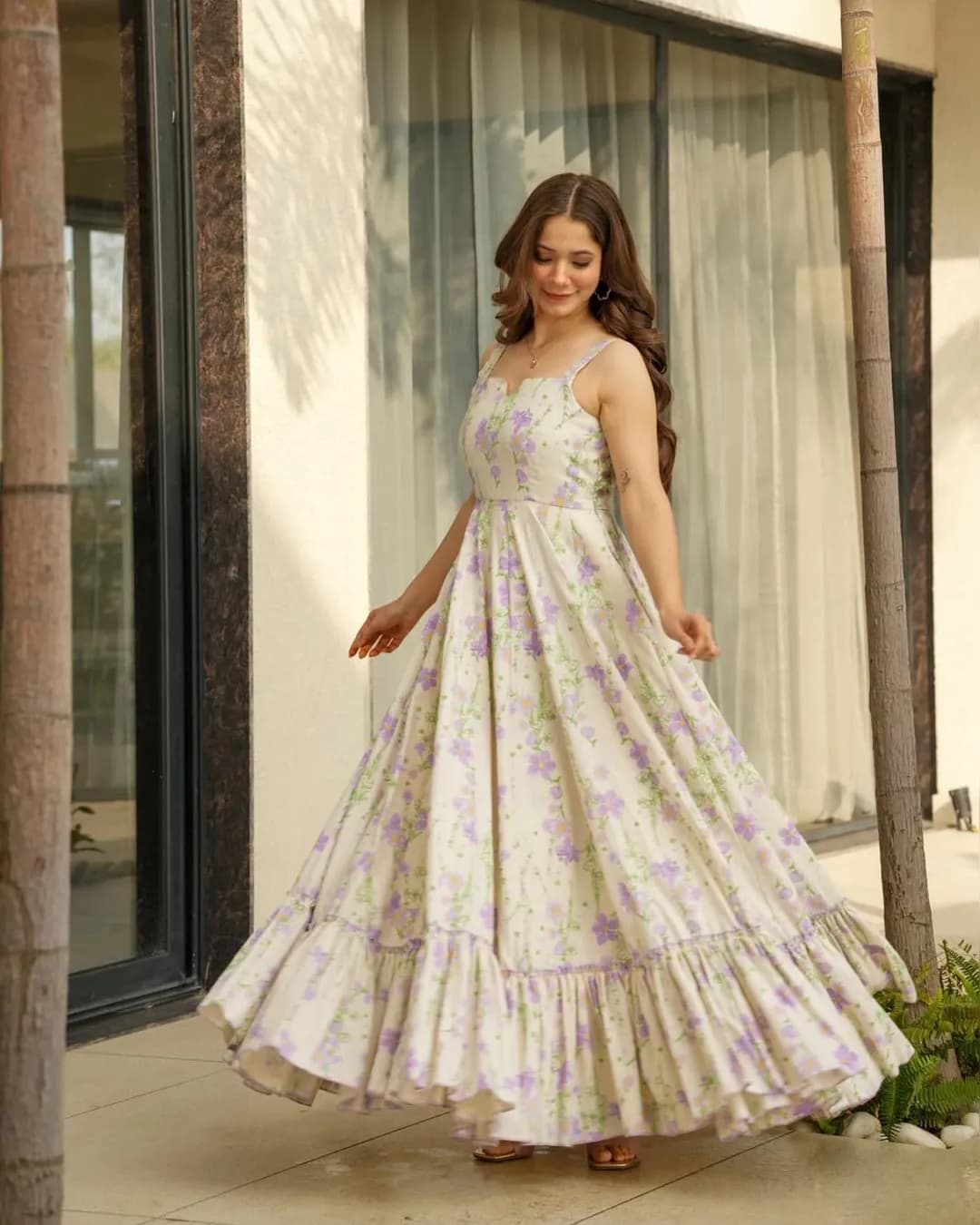 Elegant Floral Cotton Flared Maxi Dress - Sleeveless, Summer-Ready Outfit
