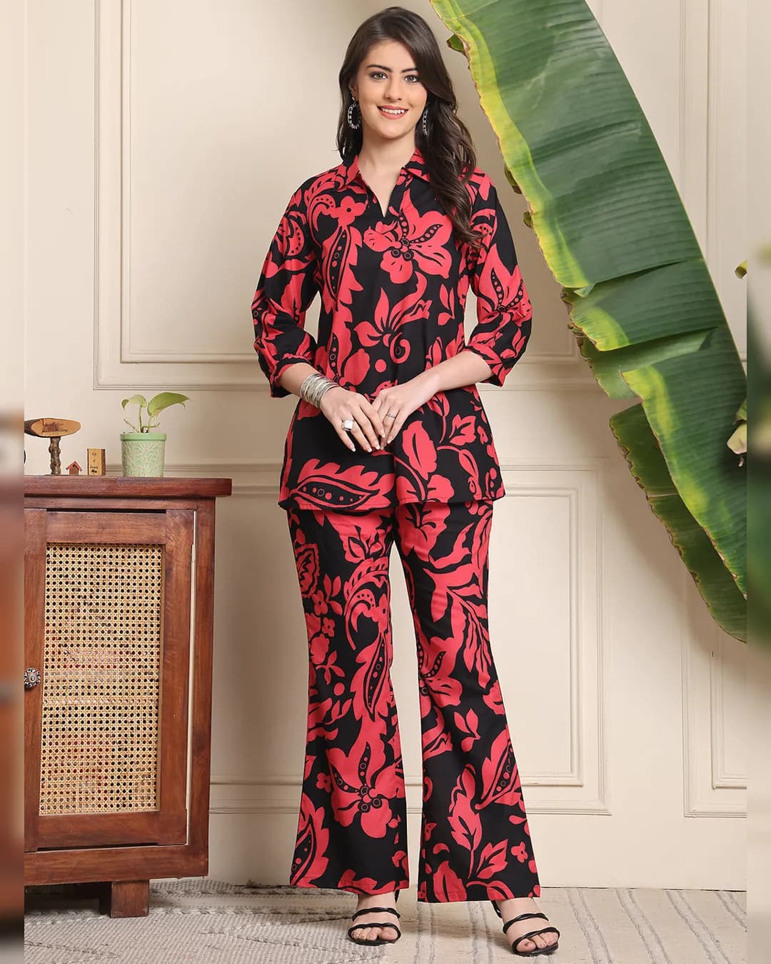 Black Abstract Printed Cotton Co-Ord Set