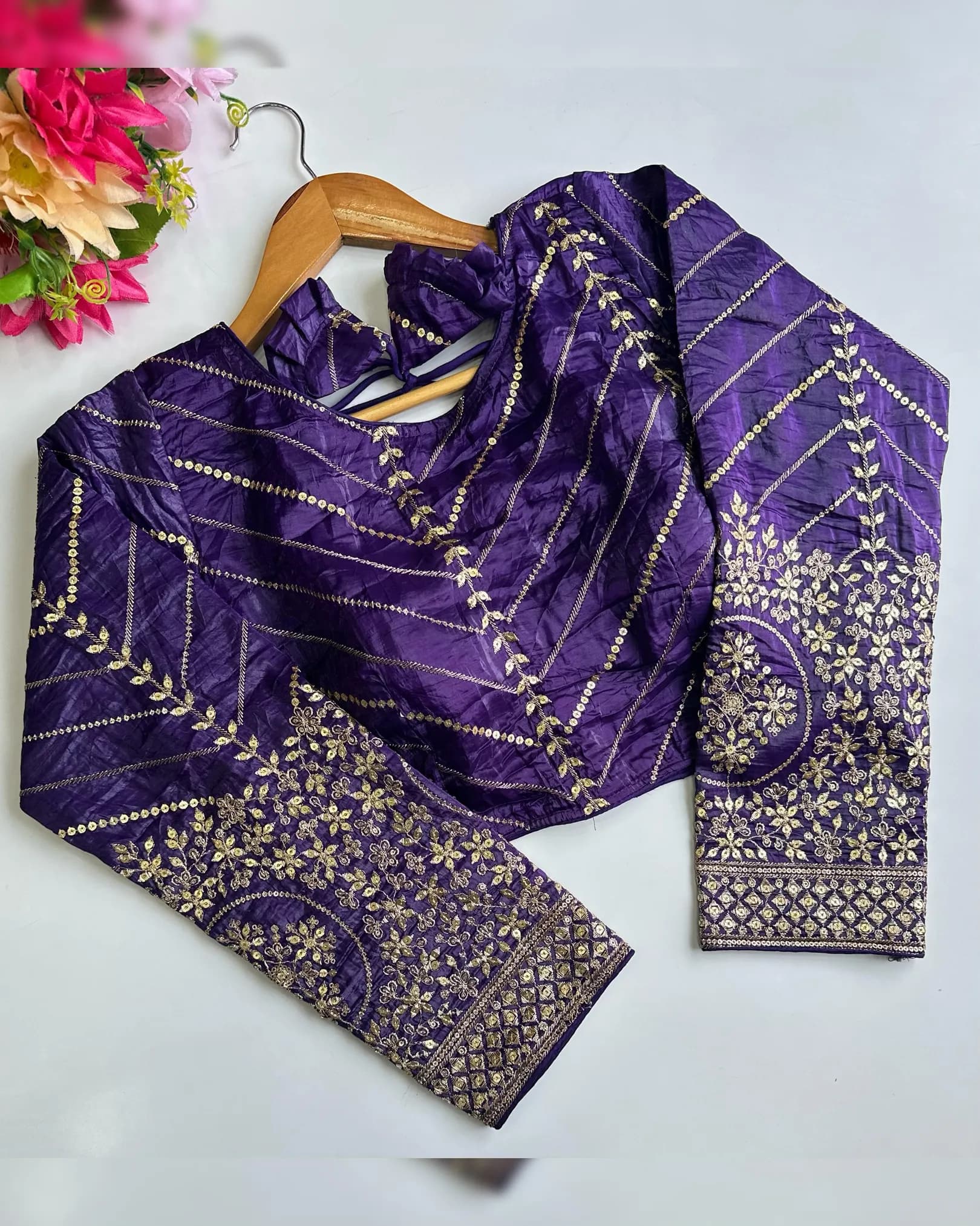 Golden Embroidered Blouse in Pushpa Silk with All-Over Sequence Work alternate view