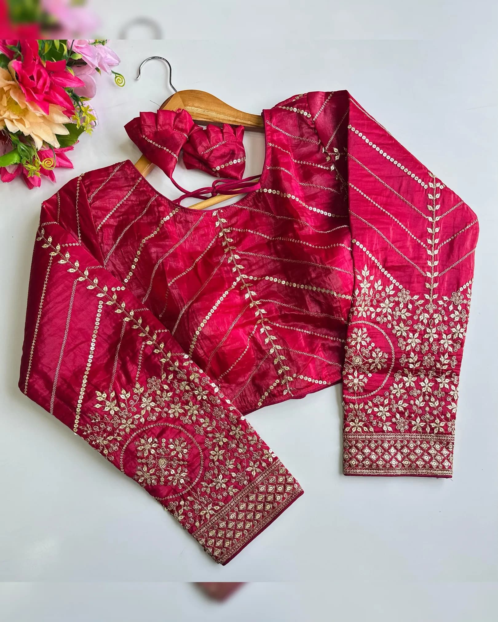 Golden Embroidered Blouse in Pushpa Silk with All-Over Sequence Work