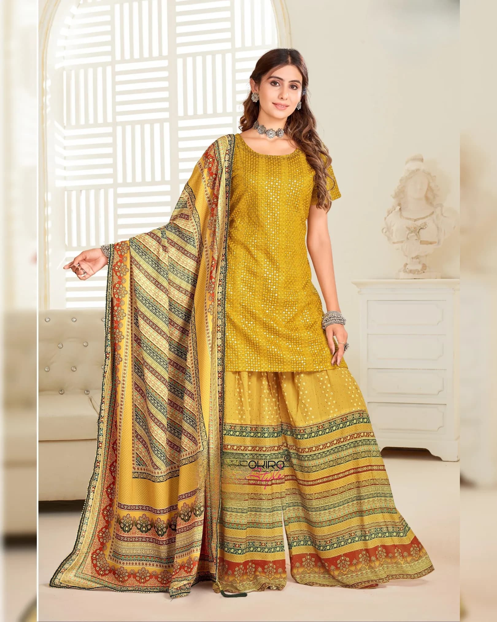 Premium Silk Top with Real Georgette Plazzo & Dupatta Set