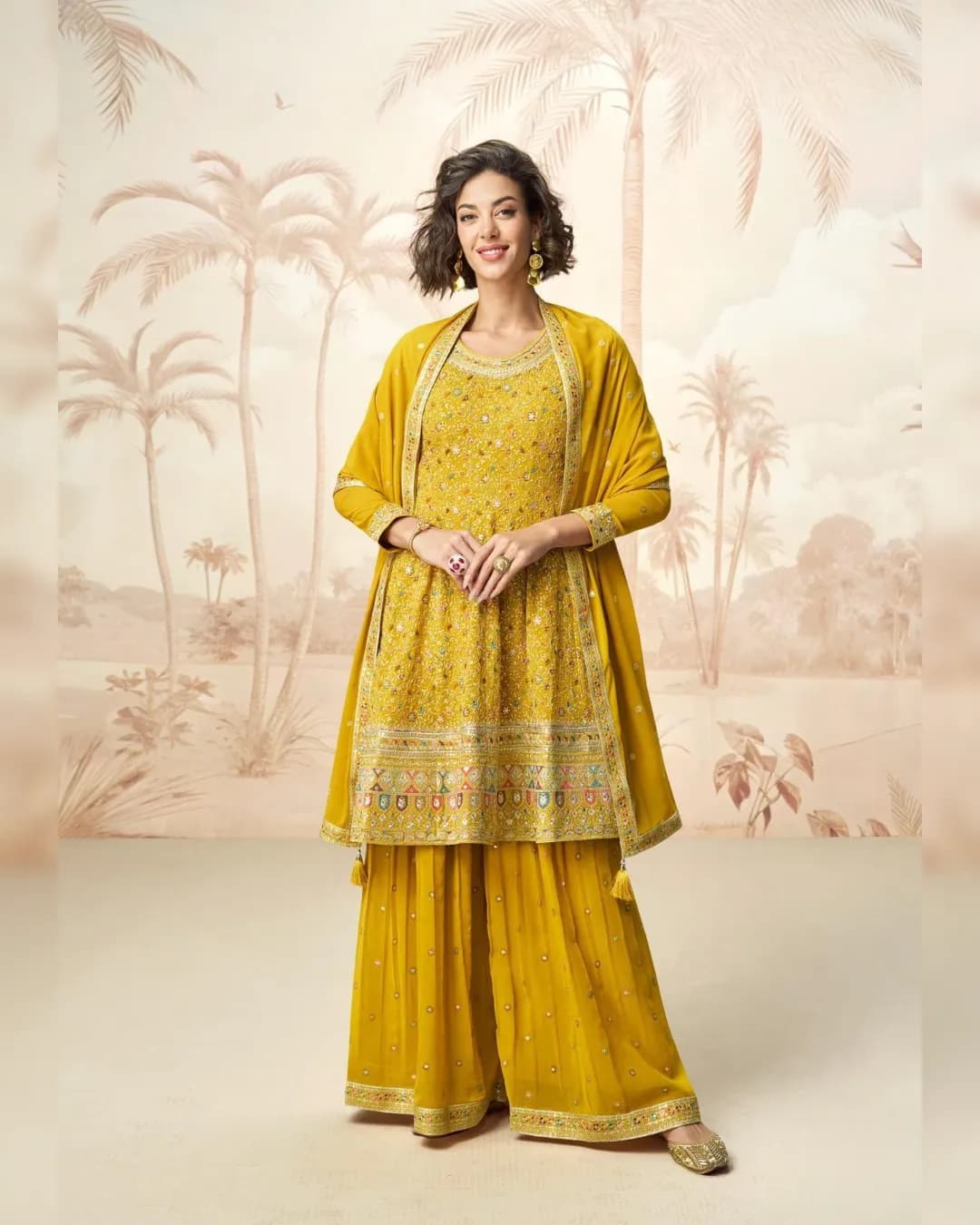 Elegant Real Georgette Top-Plazoo Set with Dupatta