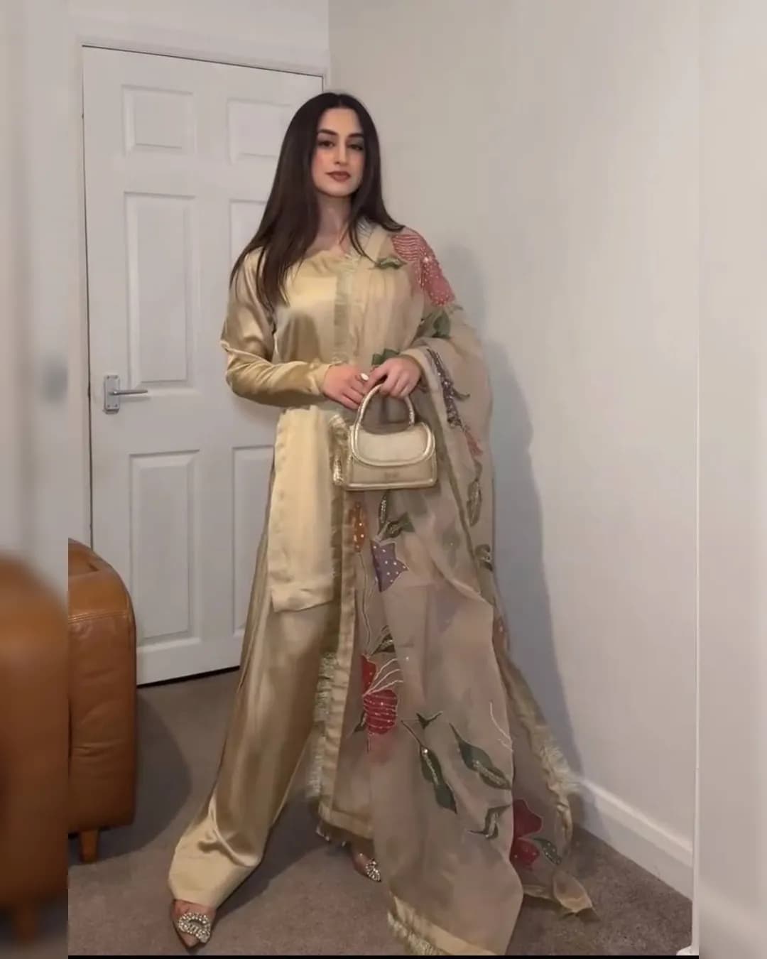 Summer Special Heavy Japan Satin Silk Top-Plazzo Set with Chiroski Work Organza Dupatta