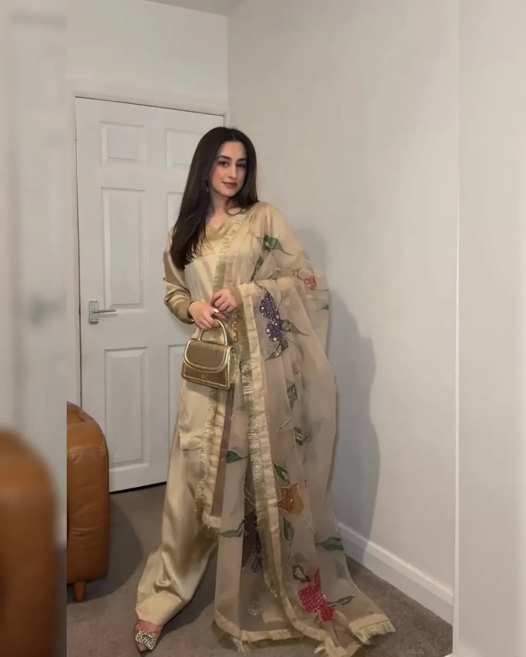 Summer Special Heavy Japan Satin Silk Top-Plazzo Set with Chiroski Work Organza Dupatta alternate view
