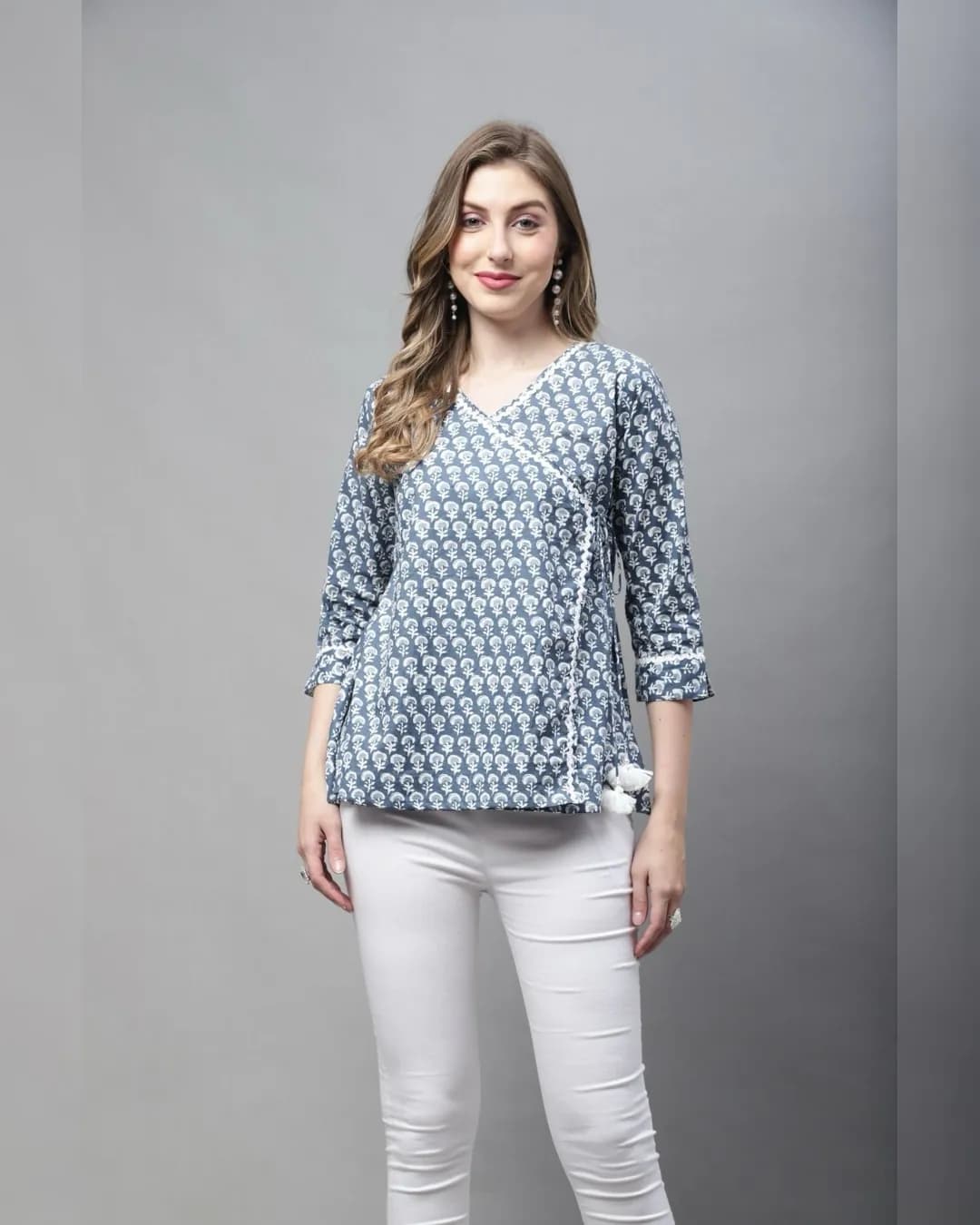 Slim Fit Cotton Short Kurti with Thread Work alternate view