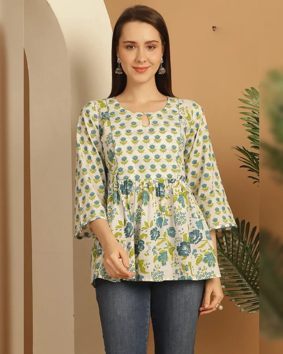 Slim Fit Cotton Short Kurti with Thread Work alternate view