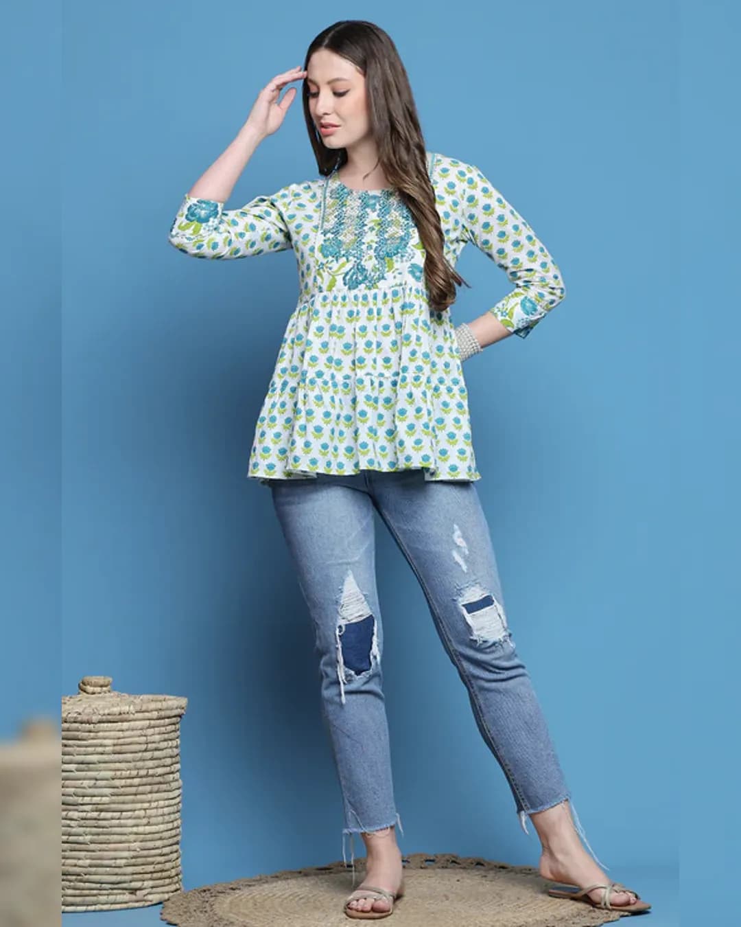 Pure Cotton Embroidered Short Top alternate view