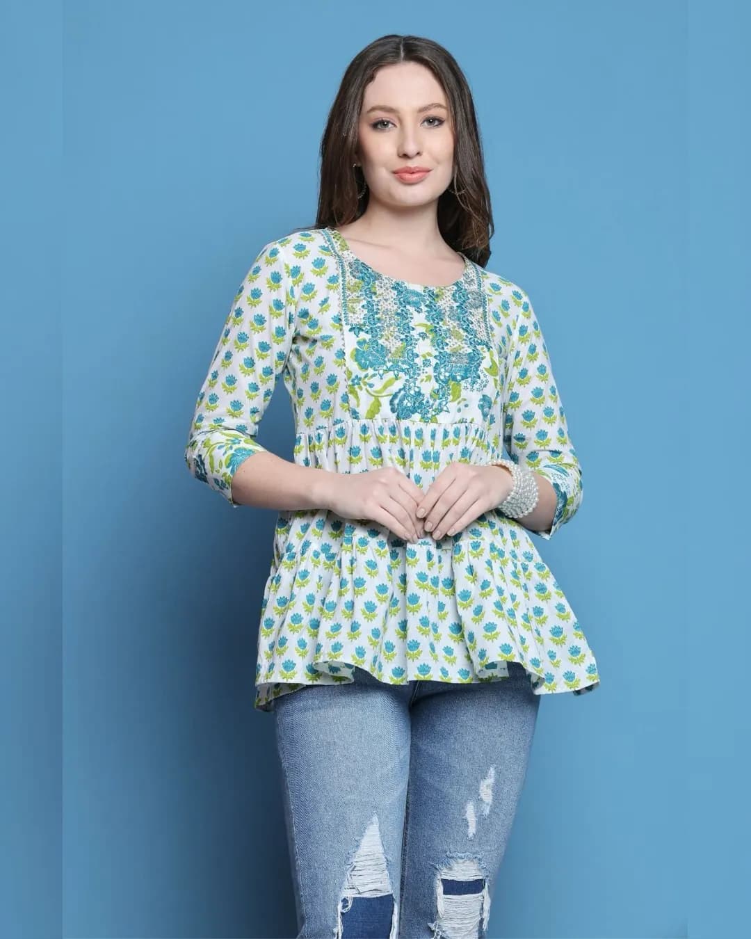 Pure Cotton Embroidered Short Top