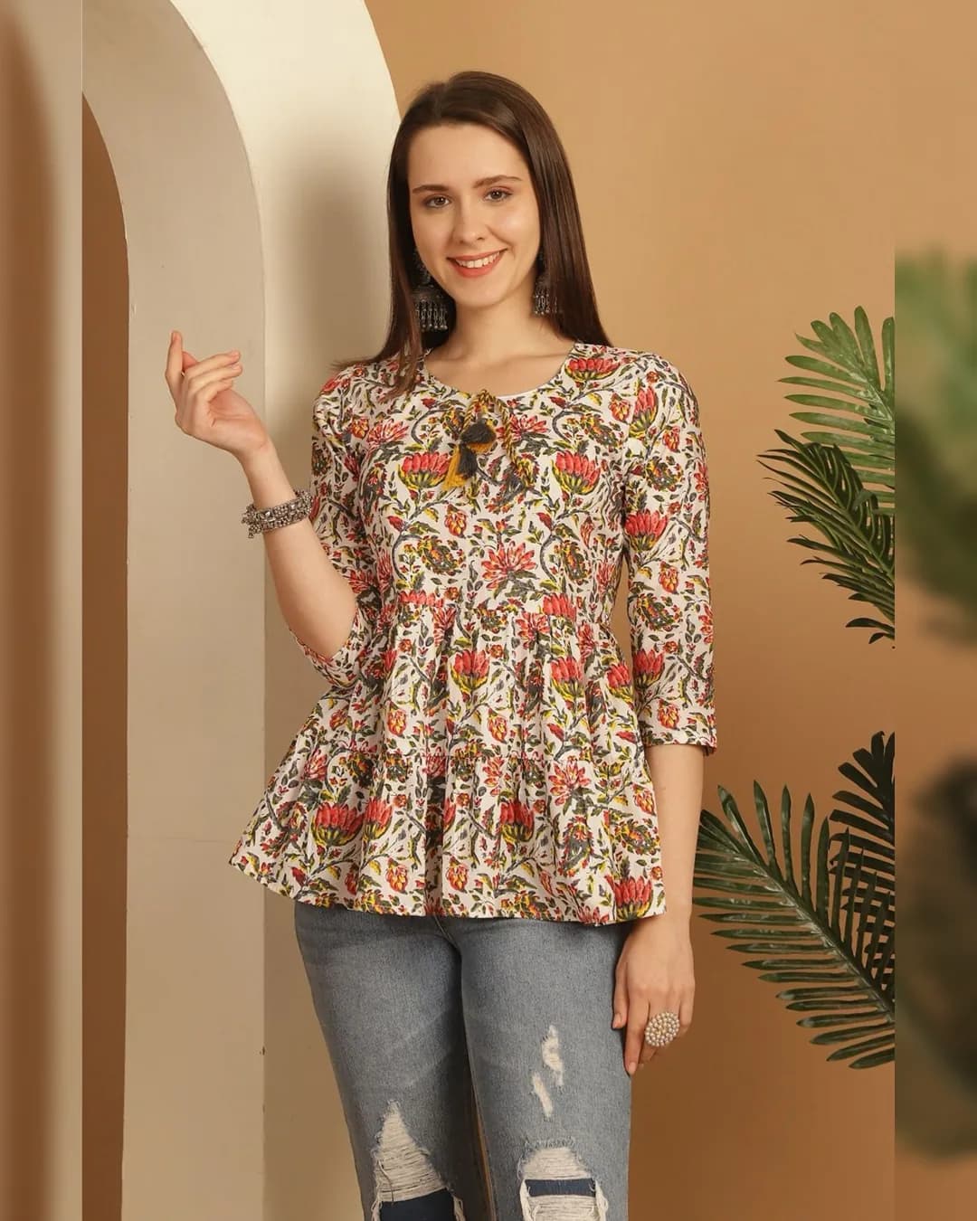 Women Floral Printed Cotton Short Top