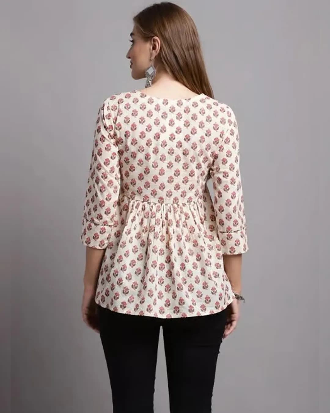 Beige Printed Cotton Short Top alternate view