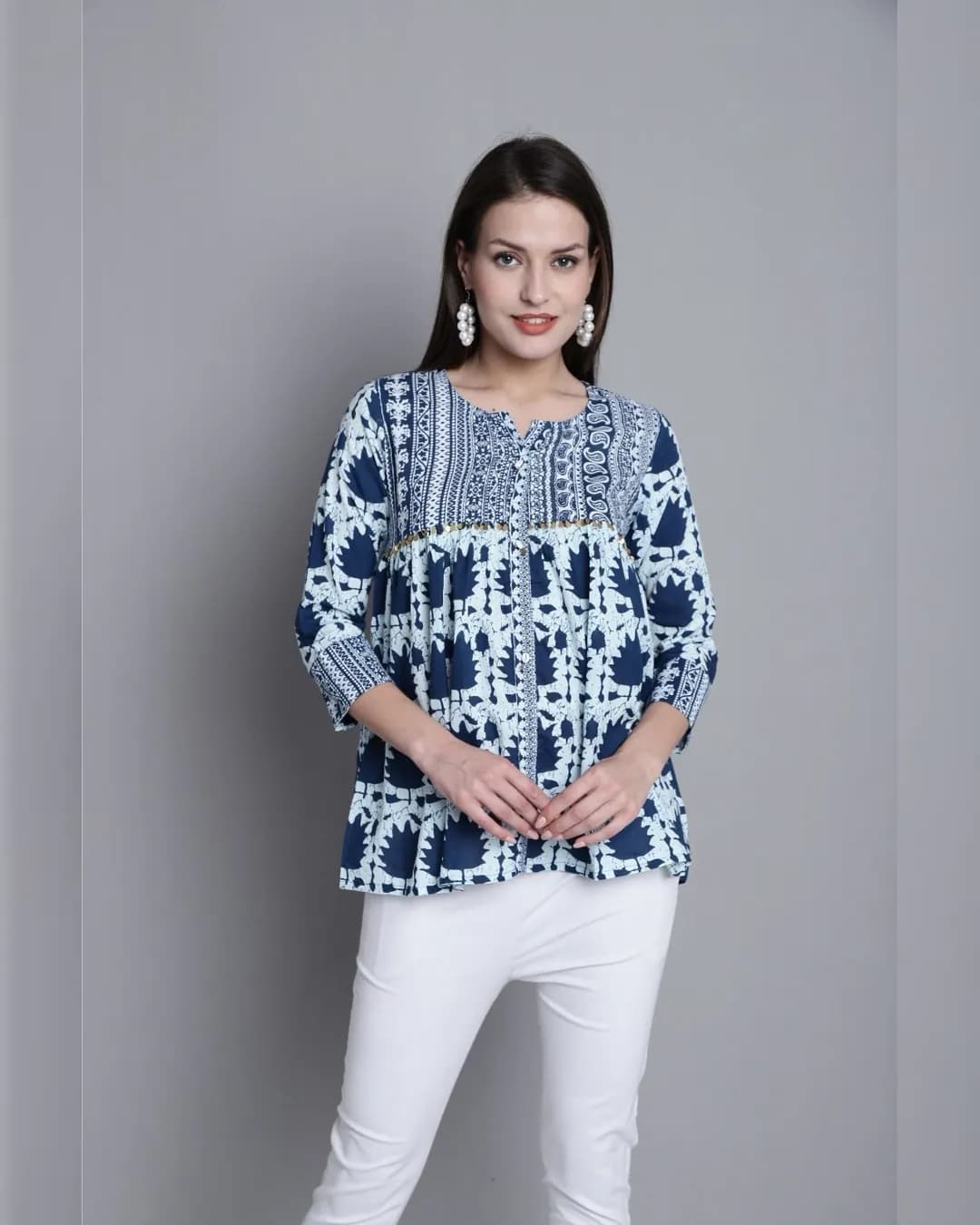Blue Cotton Printed Top