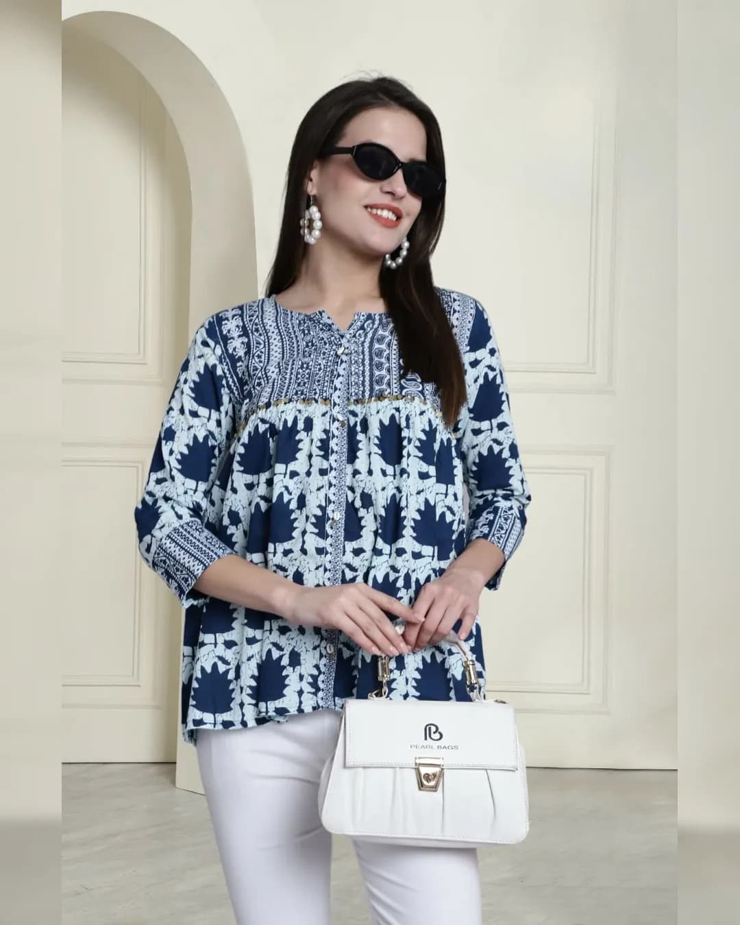 Blue Cotton Printed Top alternate view