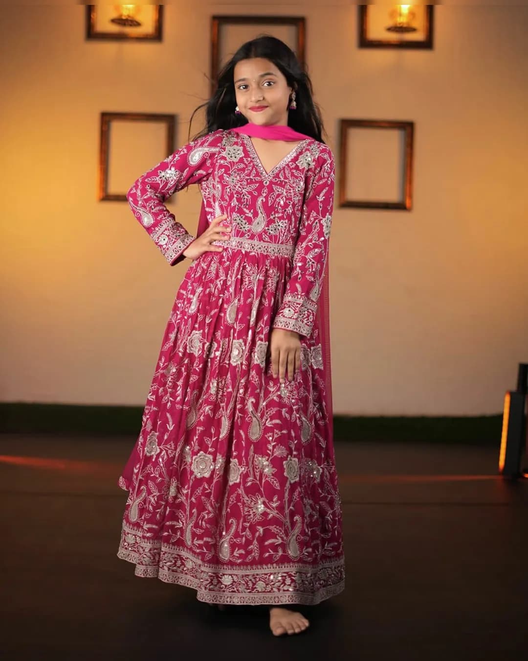 Beautiful Kids’ Fox Georgette Embroidered Gown & Net Dupatta Set