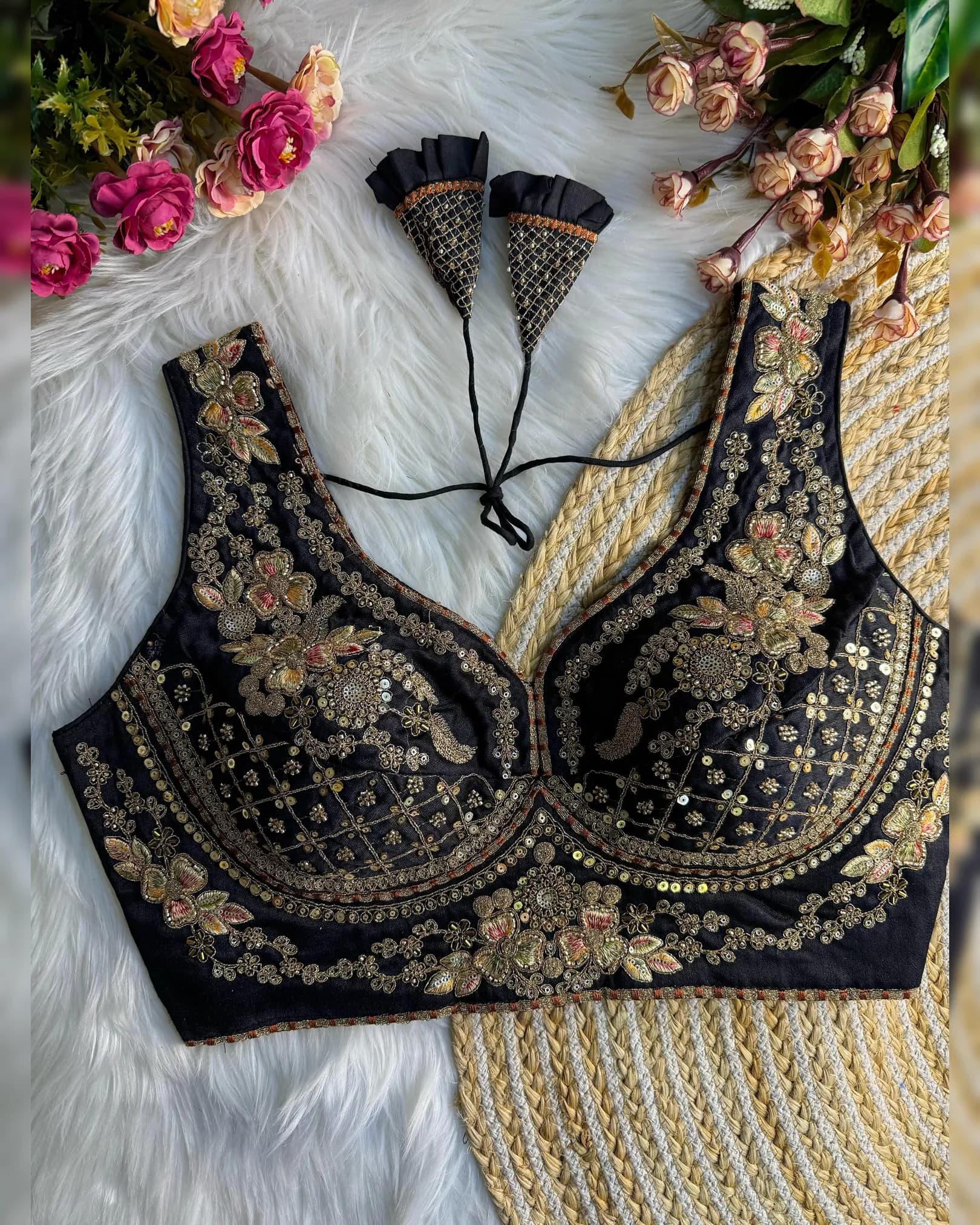 Designer Bridal Blouse with Heavy Stars, Beads & Handwork