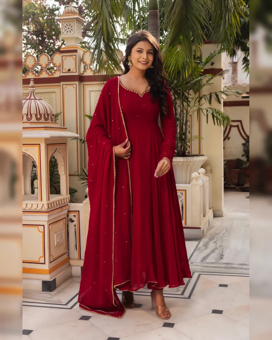 Elegant Georgette Anarkali Suit Set with Cotton Lining & Dupatta