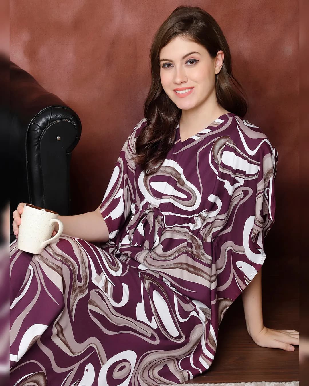 Purple Abstract Printed Viscose Rayon Maxi Kaftan alternate view