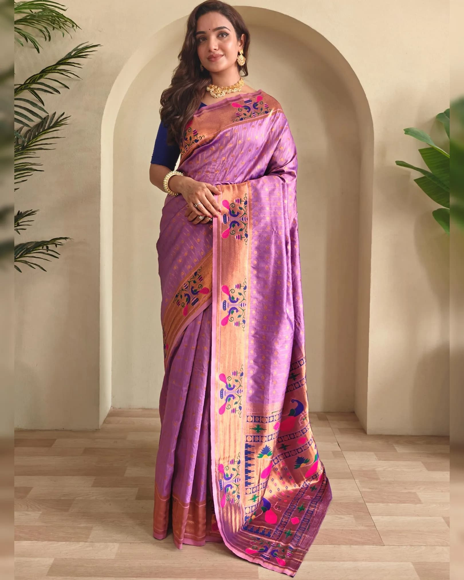 Premium Paithani Silk Saree with Rich Weaved Pallu & Antique Zari Polka Design