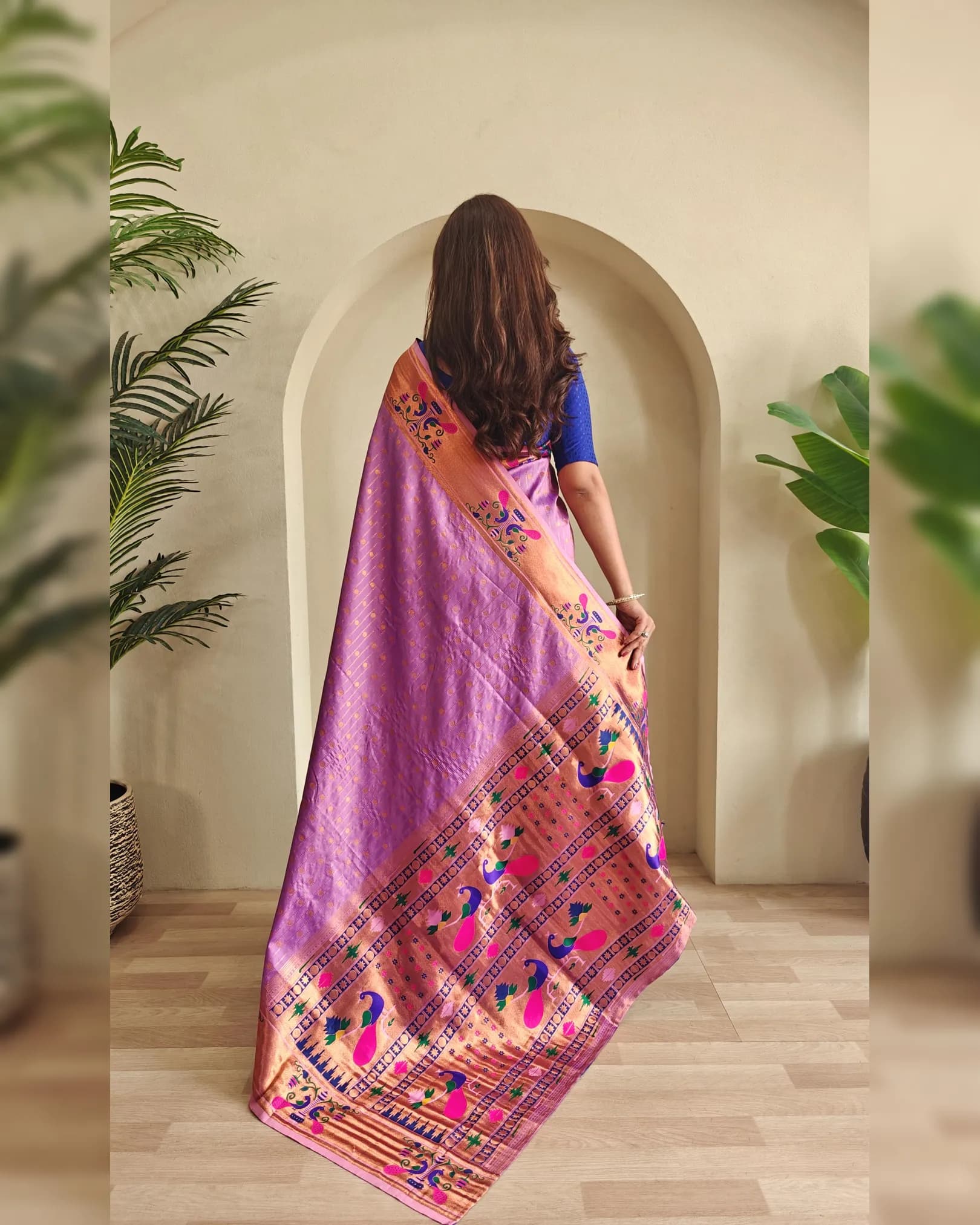 Premium Paithani Silk Saree with Rich Weaved Pallu & Antique Zari Polka Design alternate view